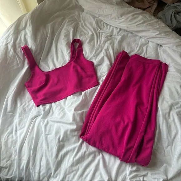 Lulus Only Tonight Hot Pink Two-Piece Wide-Leg Jumpsuit Size Medium - Picture 7 of 12